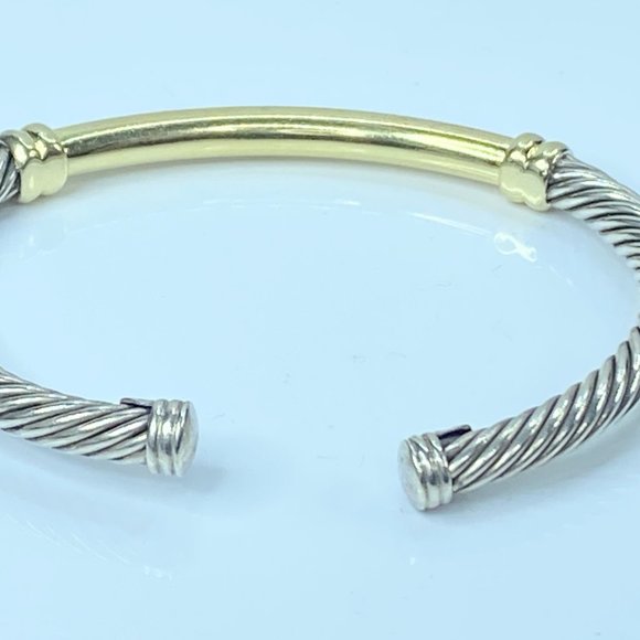 David Yurman Sterling 925 18K station Rope Cable cuff bangle 28.4g 7.5" JR7989 - Picture 5 of 11